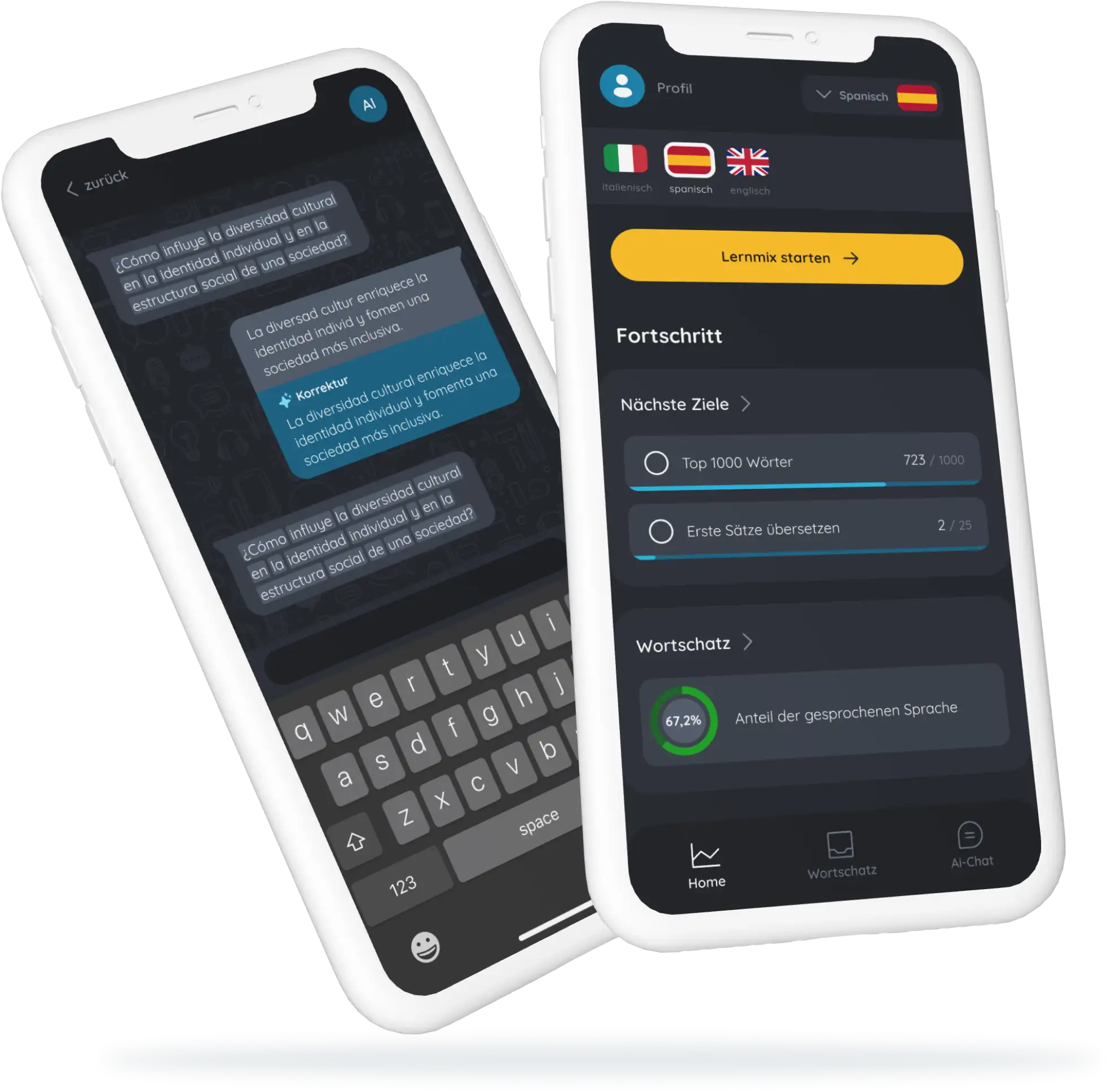 Mockup mit zwei Smartphones auf denen die App zu sehen ist